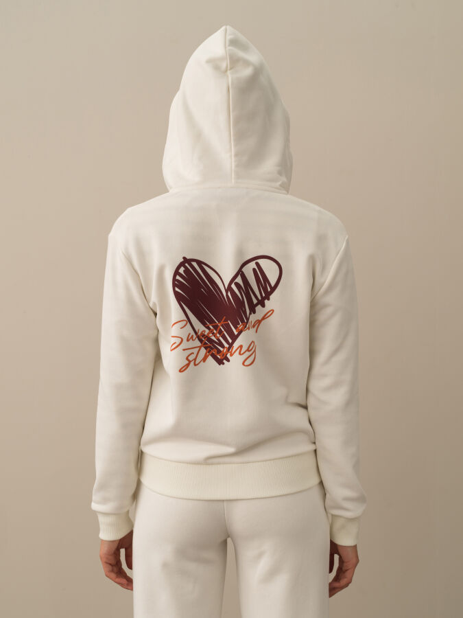 Ekru Pamuk Dokulu Oversize Sweatmont - Xint