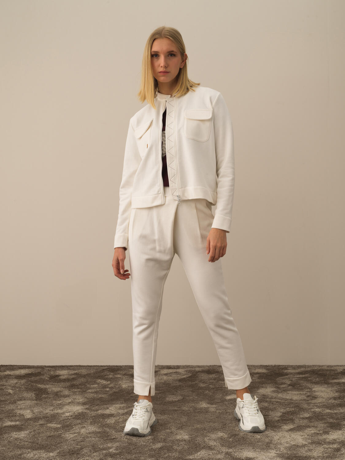 Ekru Pamuk Dokulu Oversize Sweatmont