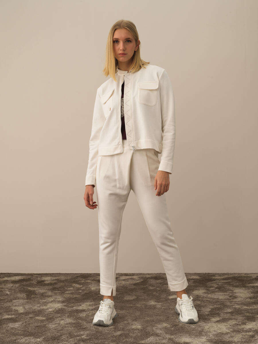 Ekru Pamuk Dokulu Oversize Sweatmont - 2