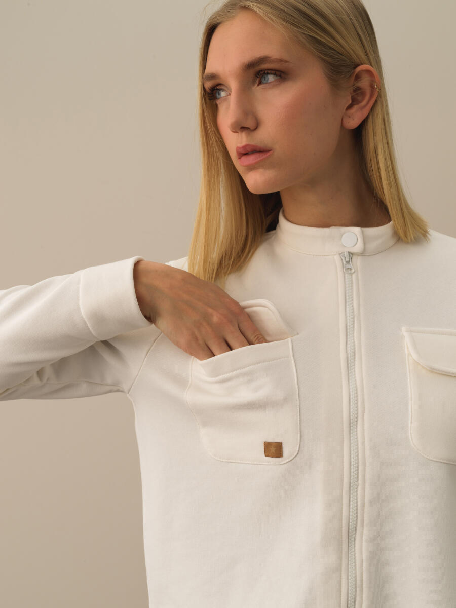 Ekru Pamuk Dokulu Oversize Sweatmont - 3