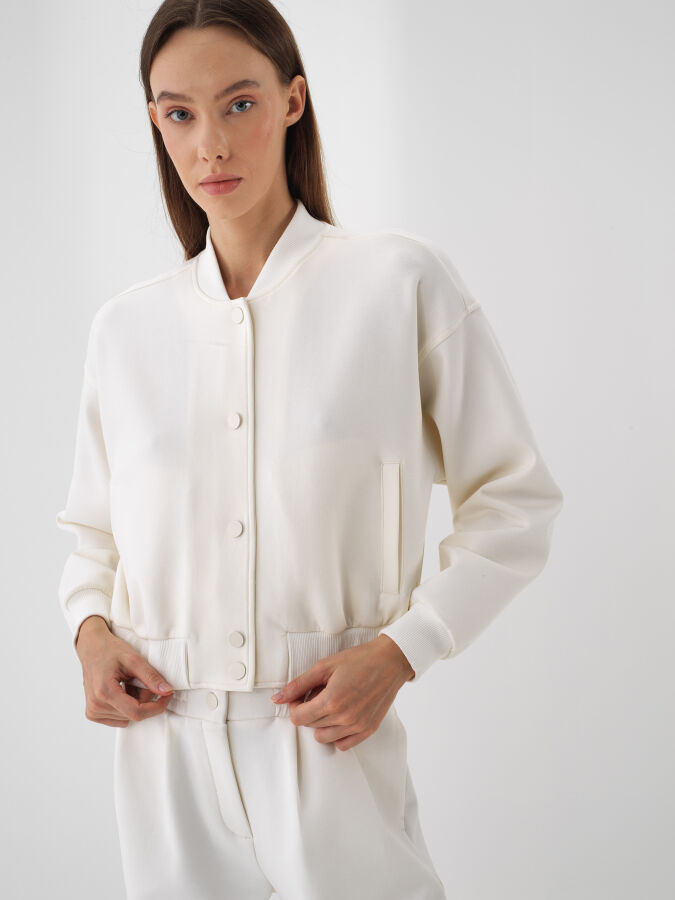 Ekru Pamuk Dokulu Oversize Sweatmont