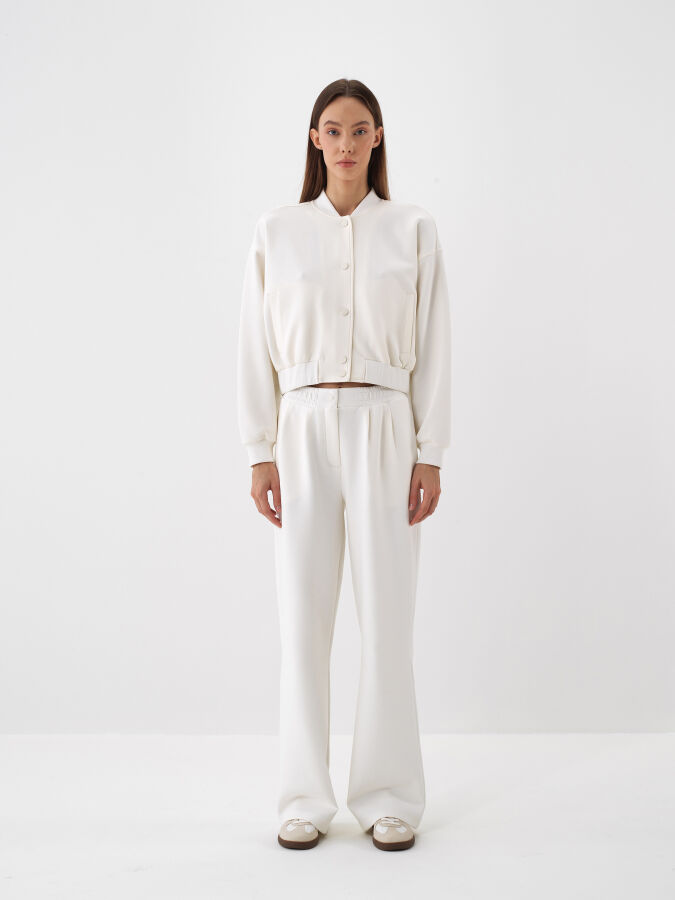 Ekru Pamuk Dokulu Oversize Sweatmont - Xint