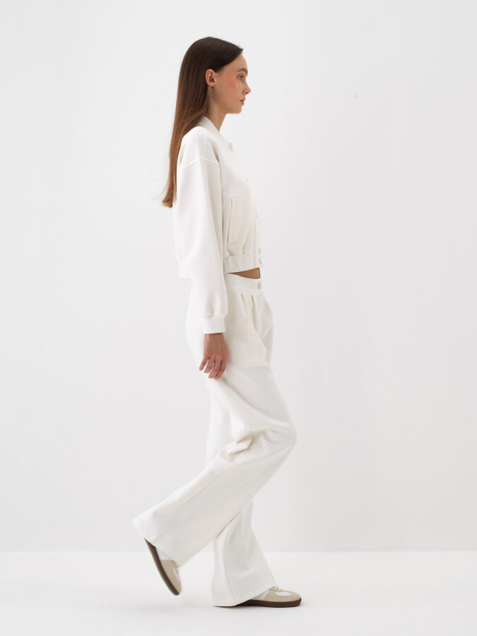 Ekru Pamuk Dokulu Oversize Sweatmont - Xint