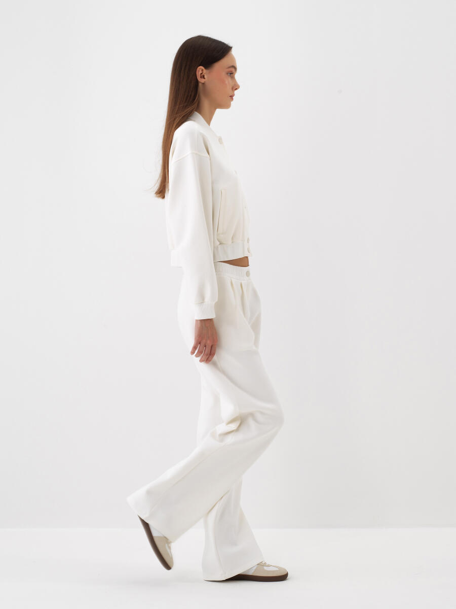 Ekru Pamuk Dokulu Oversize Sweatmont - 3