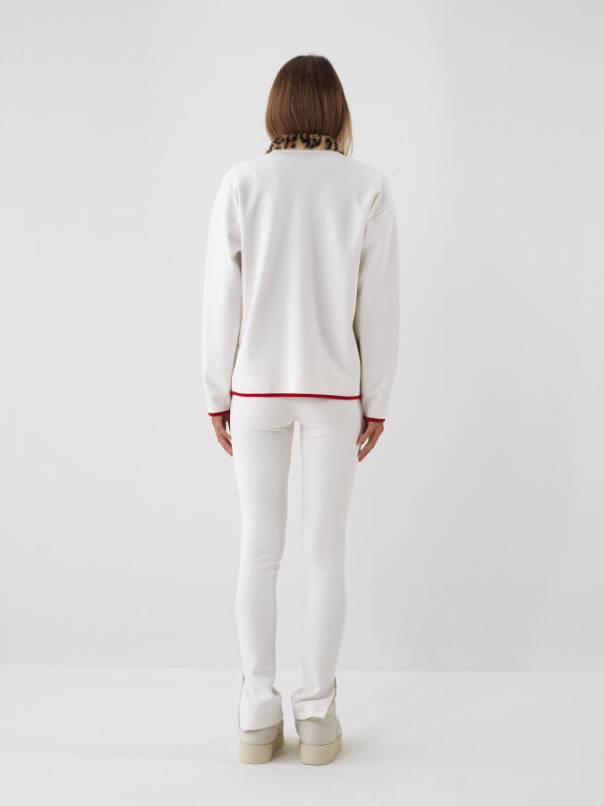 Ekru Pamuk Dokulu Oversize Sweatmont - 4