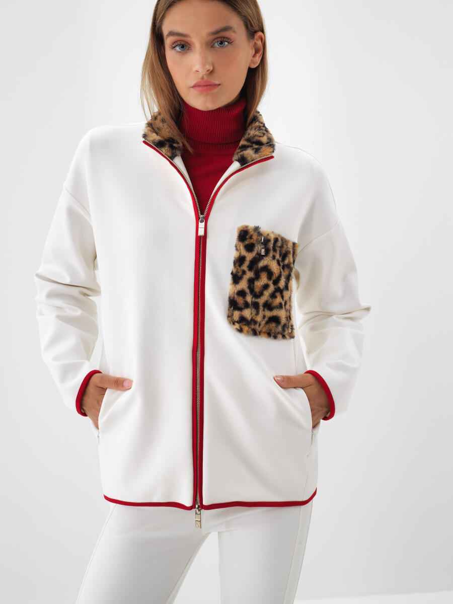 Ekru Pamuk Dokulu Oversize Sweatmont - 1