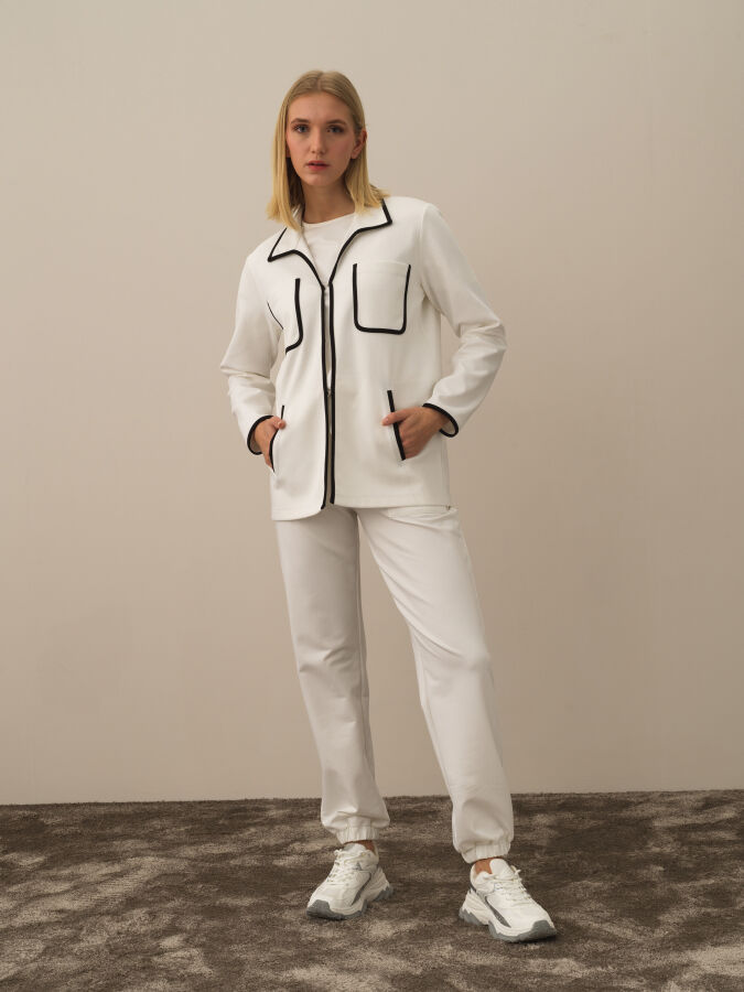 Kırık Beyaz Pamuk Dokulu Regular Fit Sweatmont - Xint