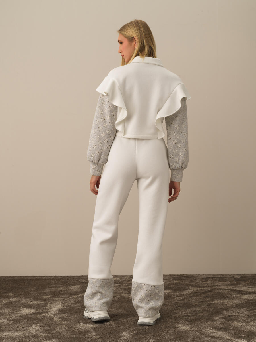 Kırık Beyaz Pamuk Dokulu Regular Fit Sweatmont - 4