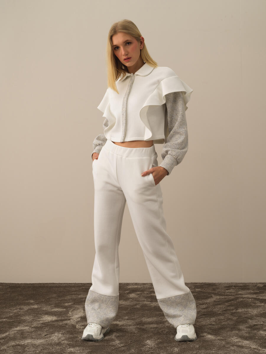 Kırık Beyaz Pamuk Dokulu Regular Fit Sweatmont - 2