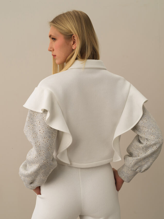 Kırık Beyaz Pamuk Dokulu Regular Fit Sweatmont - Xint