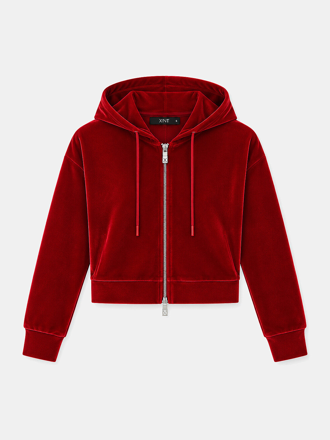 Kırmızı Regular Fit Kapüşonlu Kadife Sweat Mont
