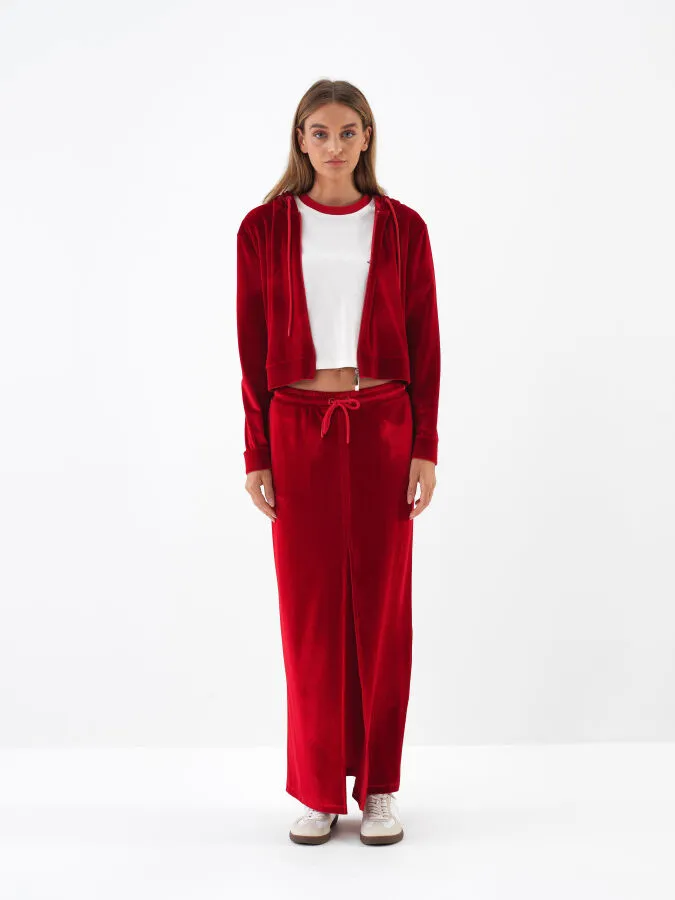 Kırmızı Lüks Dokulu Soft Kadife Regular Fit Sweatmont (1)