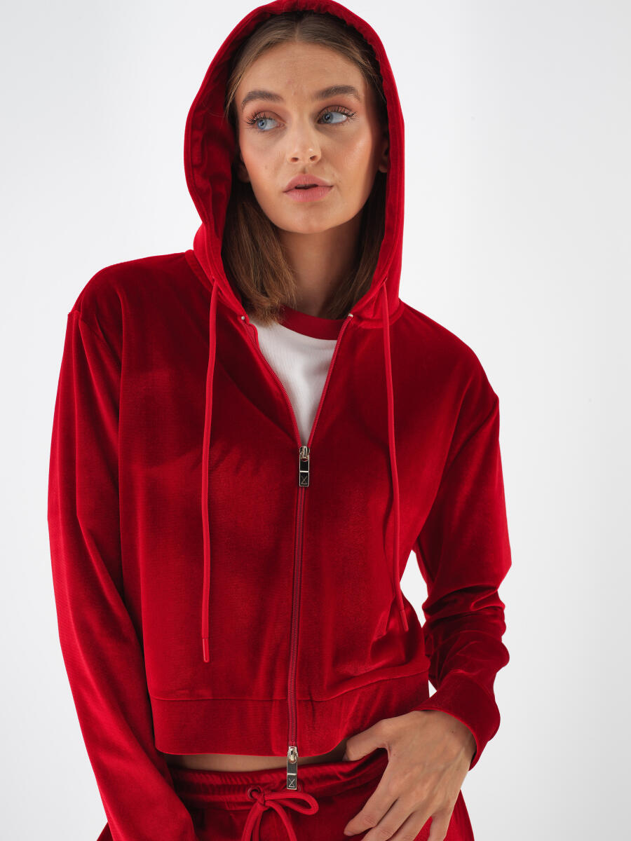 Kırmızı Lüks Dokulu Soft Kadife Regular Fit Sweatmont - 1