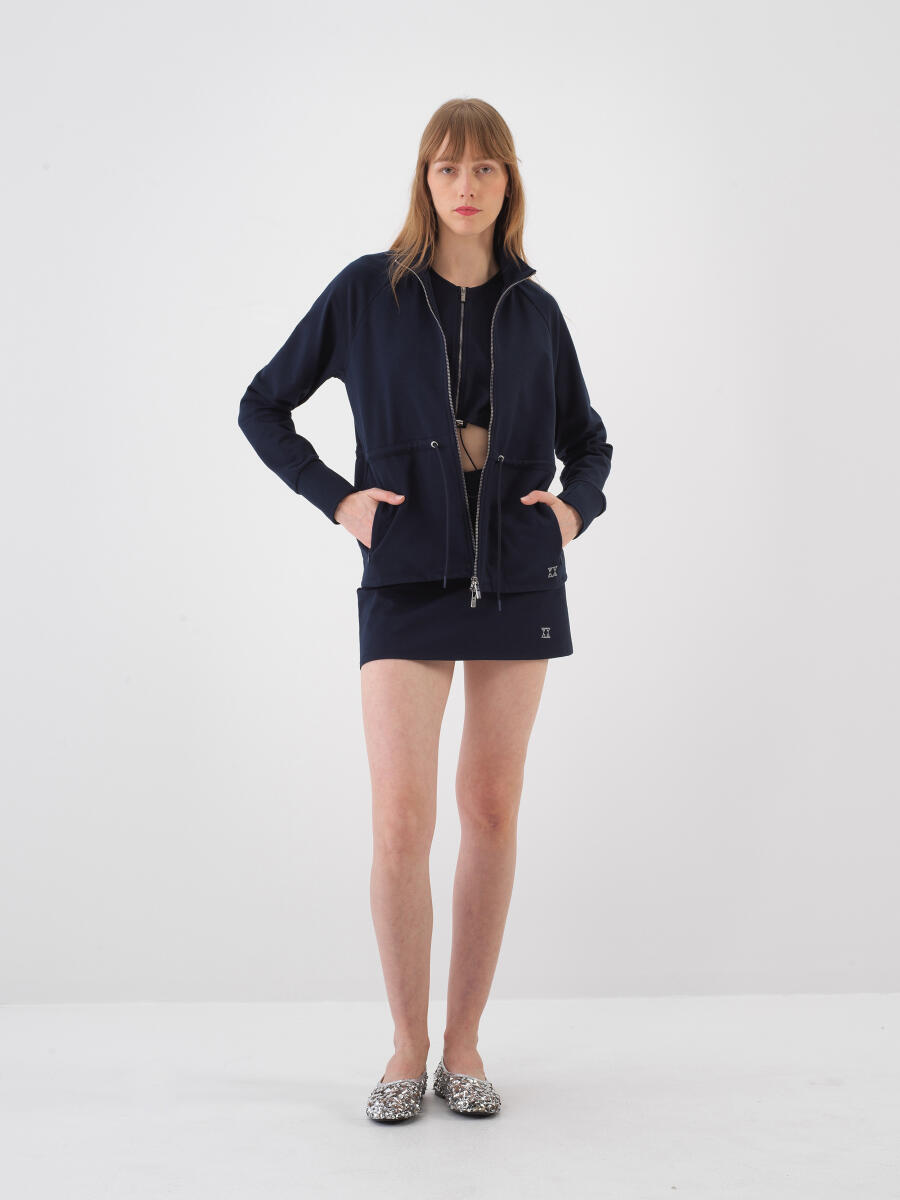 Lacivert Pamuk Dokulu Oversize Sweat Mont - 2