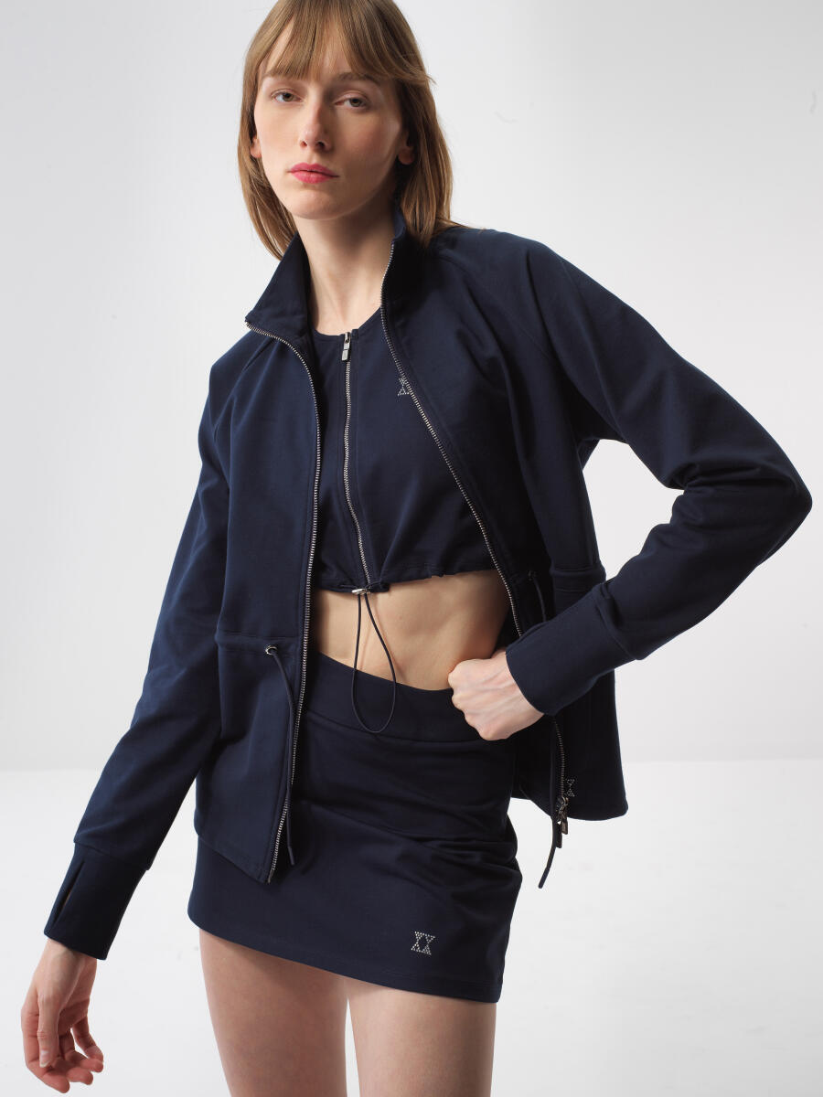 Lacivert Pamuk Dokulu Oversize Sweat Mont - 1