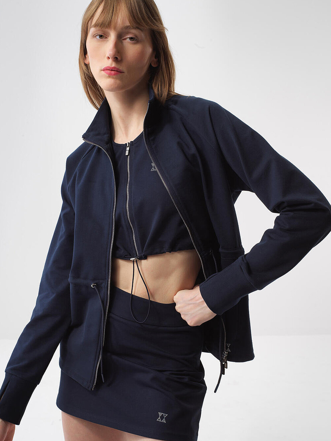 Lacivert Pamuk Dokulu Oversize Sweat Mont