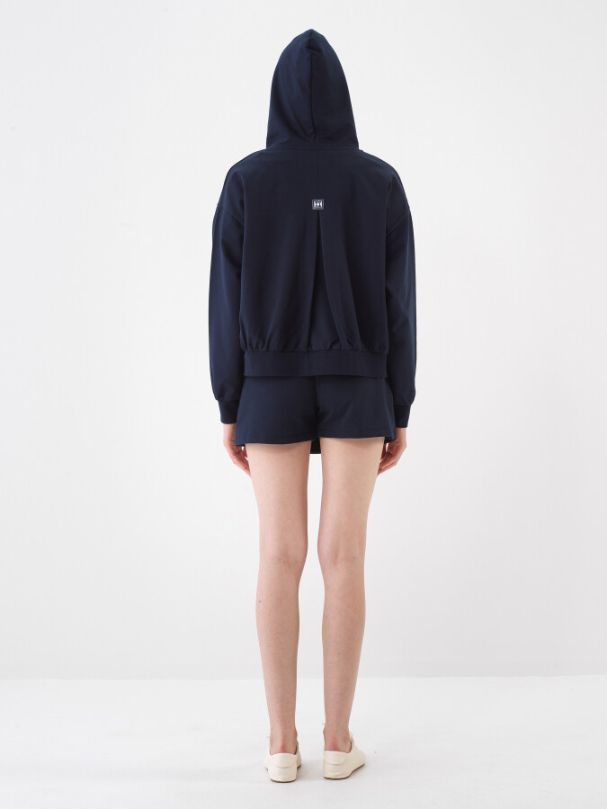 Lacivert Pamuk Dokulu Oversize Sweat Mont - 4