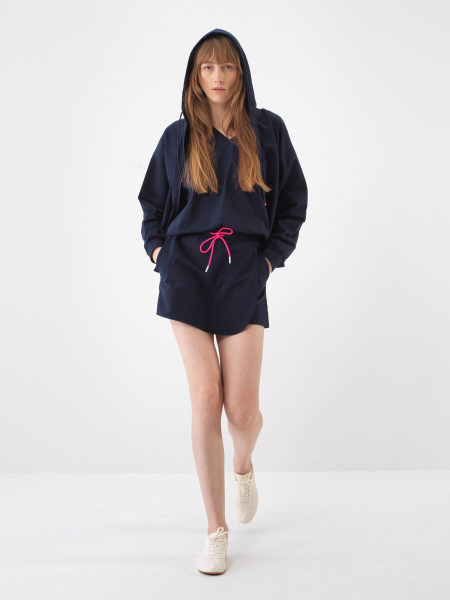 Lacivert Pamuk Dokulu Oversize Sweat Mont - 2