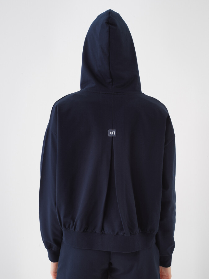 Lacivert Pamuk Dokulu Oversize Sweat Mont - 3