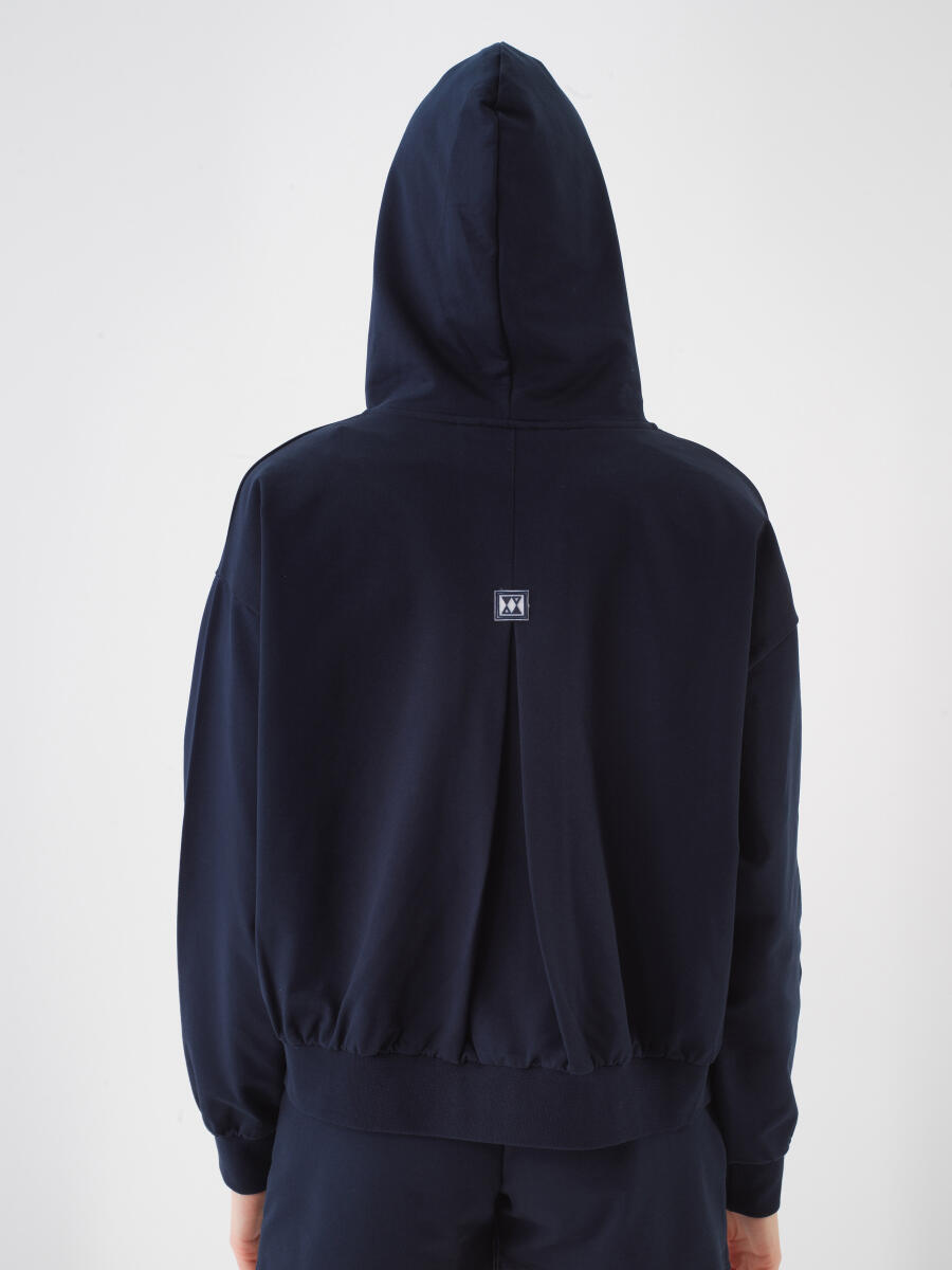 Lacivert Pamuk Dokulu Oversize Sweat Mont - 3