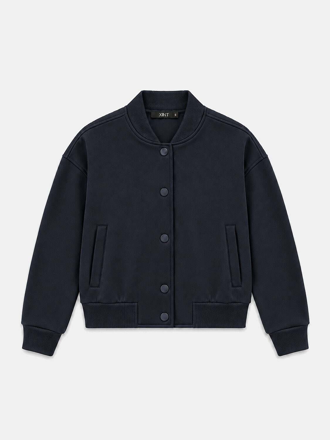 Lacivert Oversize Bomber Yaka Pamuklu Sweat Mont - 1