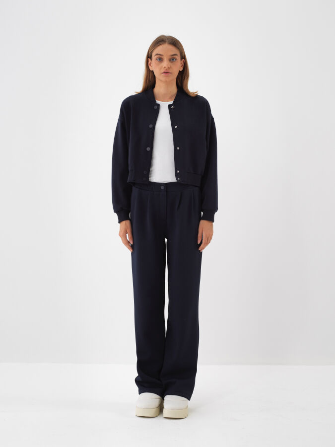 Lacivert Pamuk Dokulu Oversize Sweatmont (1)