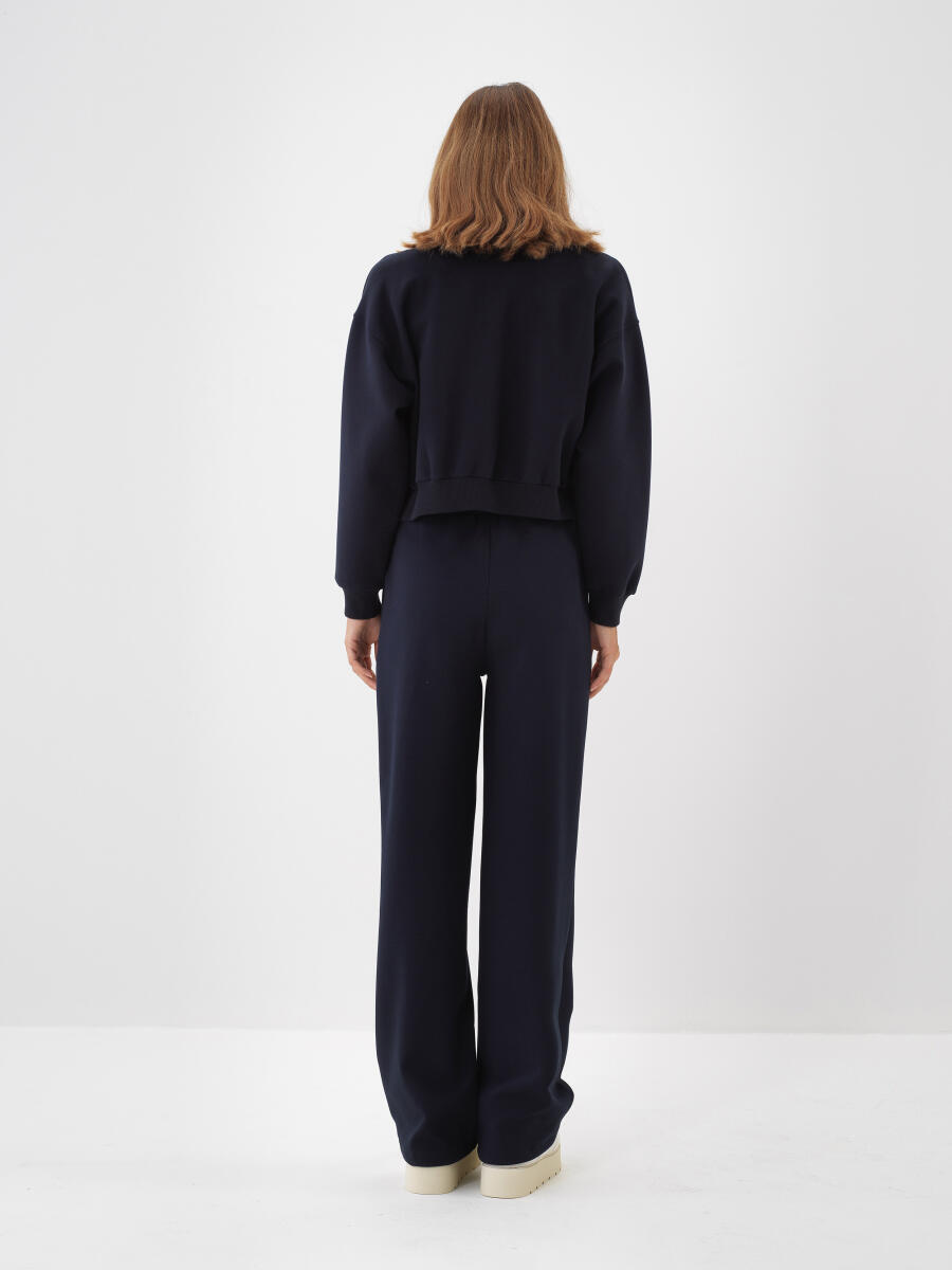 Lacivert Pamuk Dokulu Oversize Sweatmont - 4