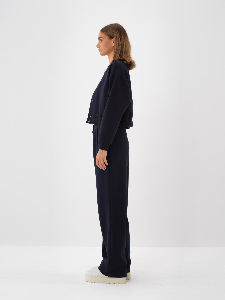 Lacivert Pamuk Dokulu Oversize Sweatmont - 3