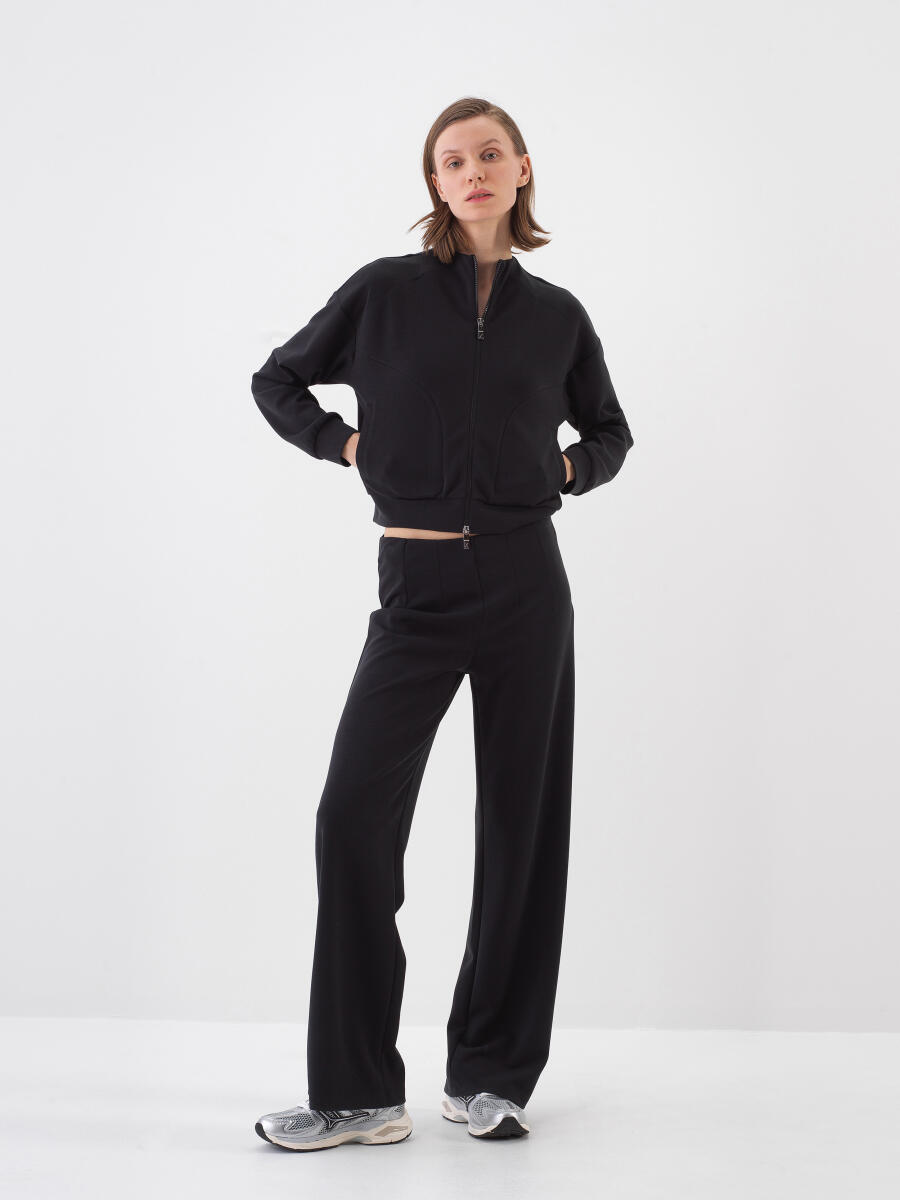 Siyah Modal Karışımlı Oversize Sweat Mont - 2