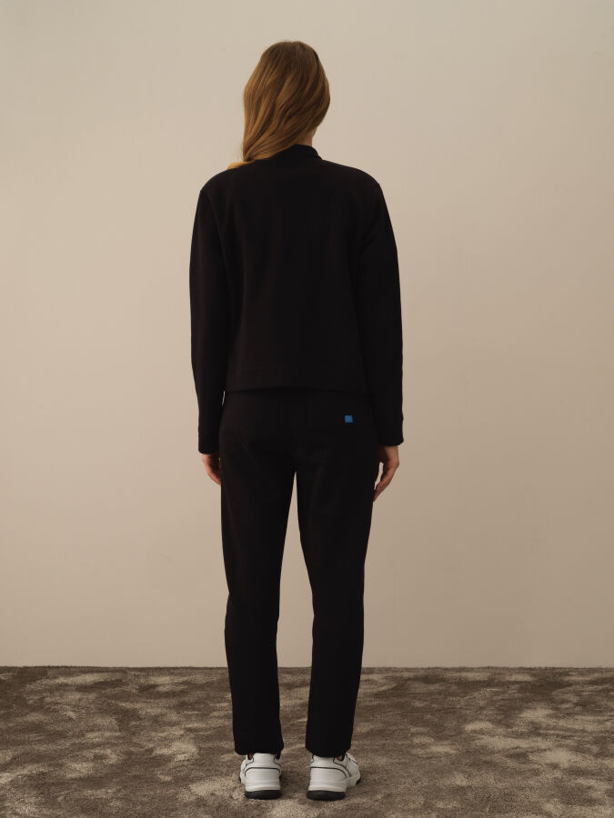 Siyah Oversize Dik Yaka Pamuklu Sweat Mont - 3