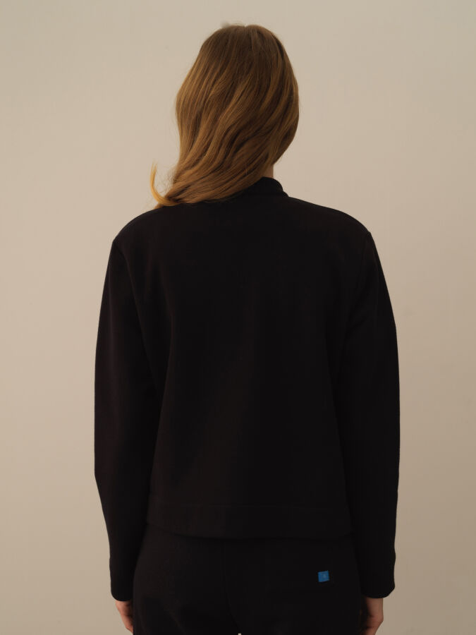 Siyah Oversize Dik Yaka Pamuklu Sweat Mont - 4