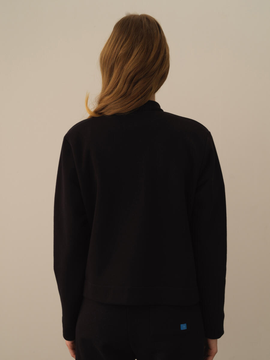 Siyah Oversize Dik Yaka Pamuklu Sweat Mont - 4
