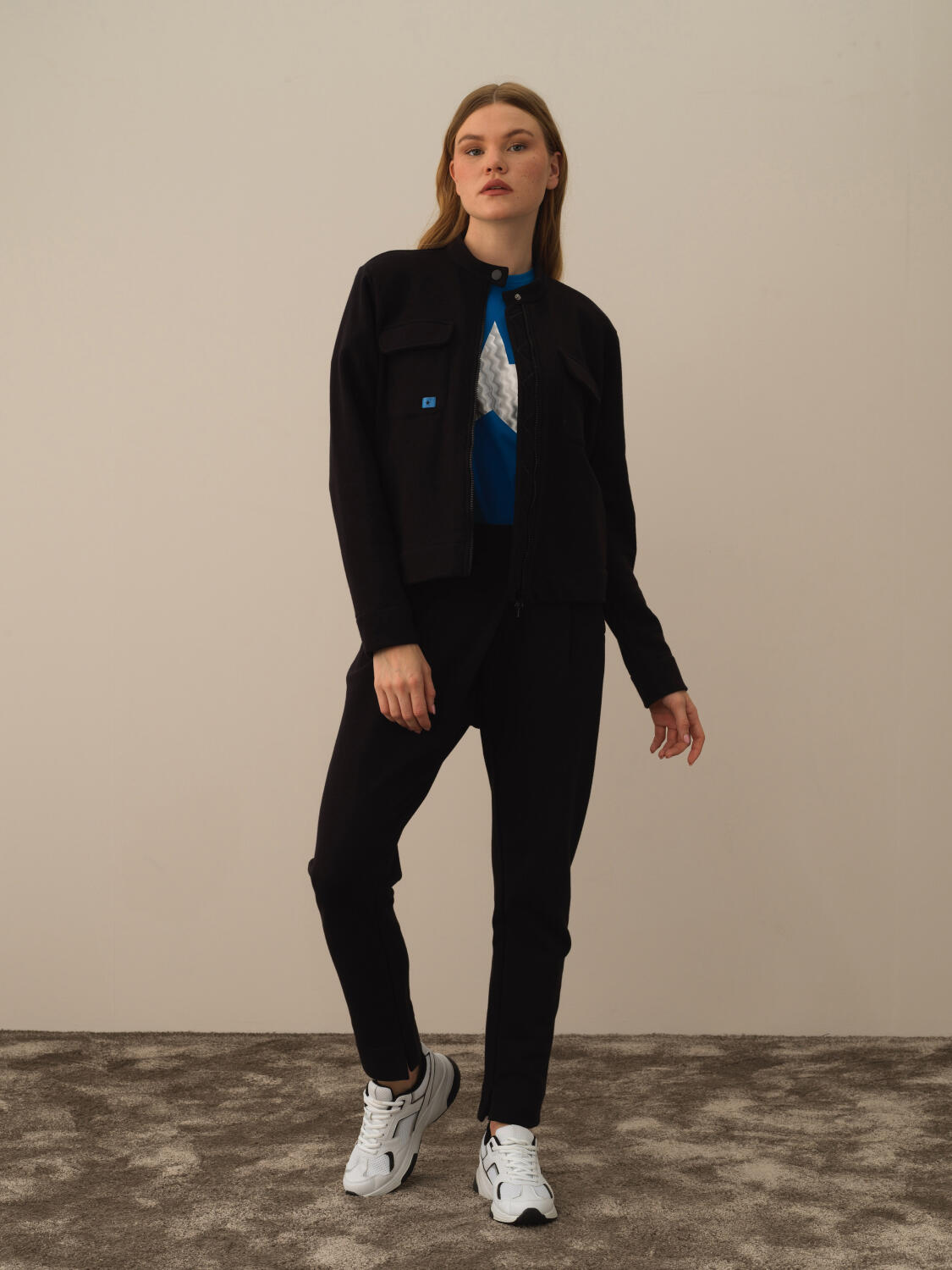 Siyah Pamuk Dokulu Oversize Sweatmont