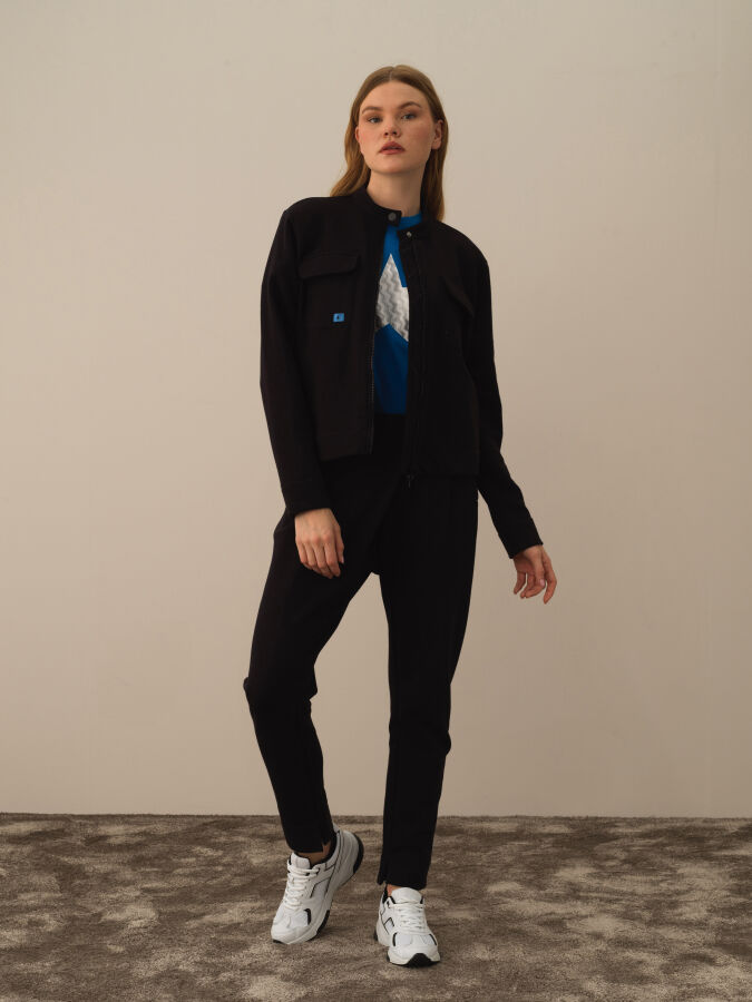 Siyah Oversize Dik Yaka Pamuklu Sweat Mont - 2