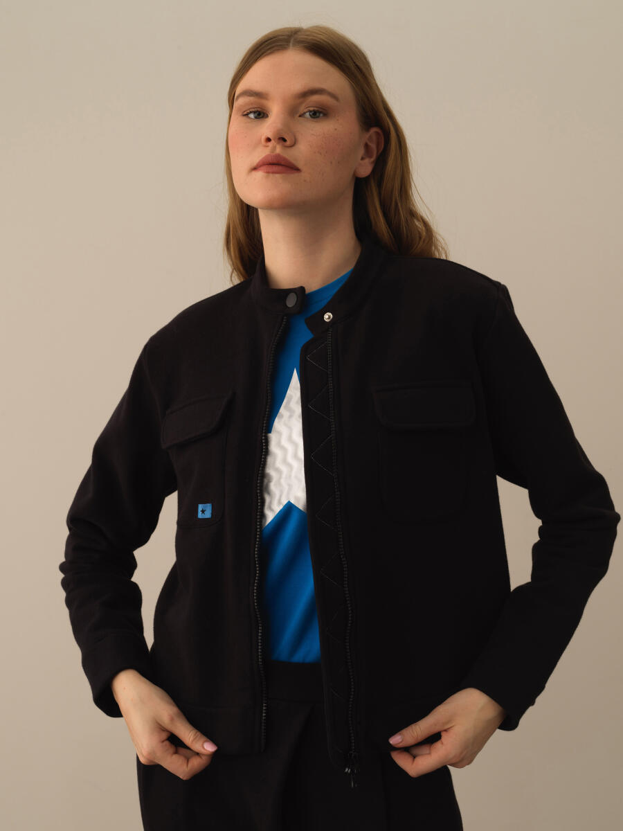 Siyah Pamuk Dokulu Oversize Sweatmont