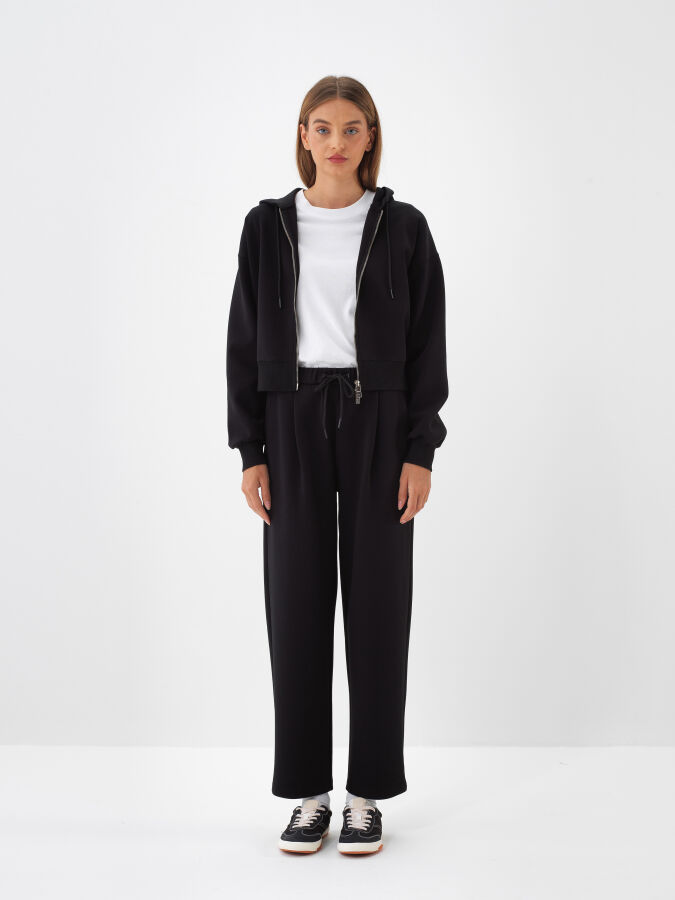 Siyah Pamuk Dokulu Oversize Sweatmont - Xint
