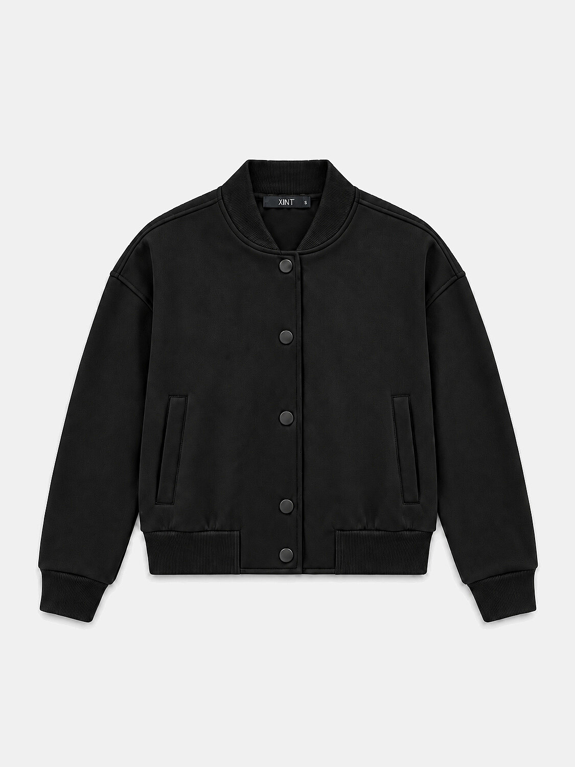 Siyah Oversize Bomber Yaka Pamuklu Sweat Mont