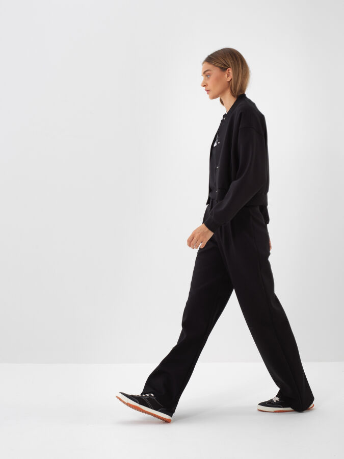 Siyah Pamuk Dokulu Oversize Sweatmont - Xint