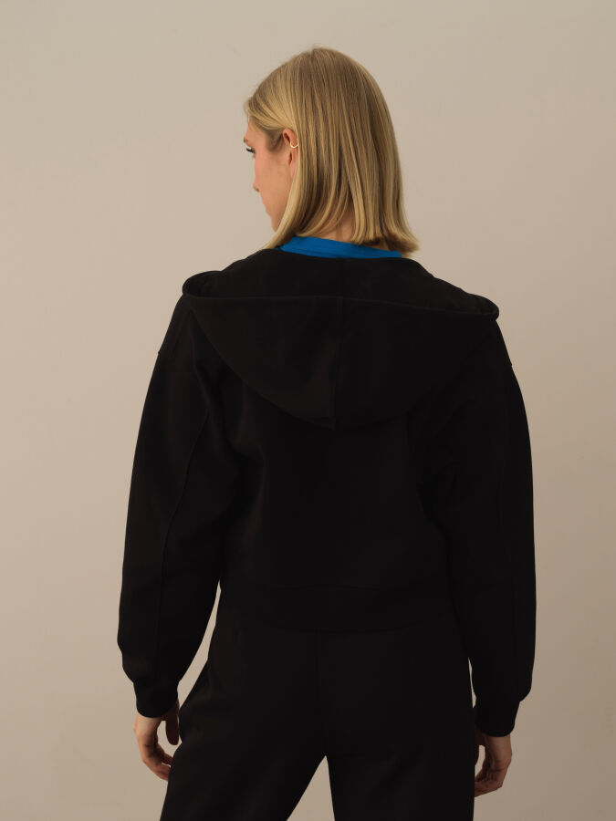 Siyah Regular Fit Kapüşonlu Pamuklu Sweat Mont - 3