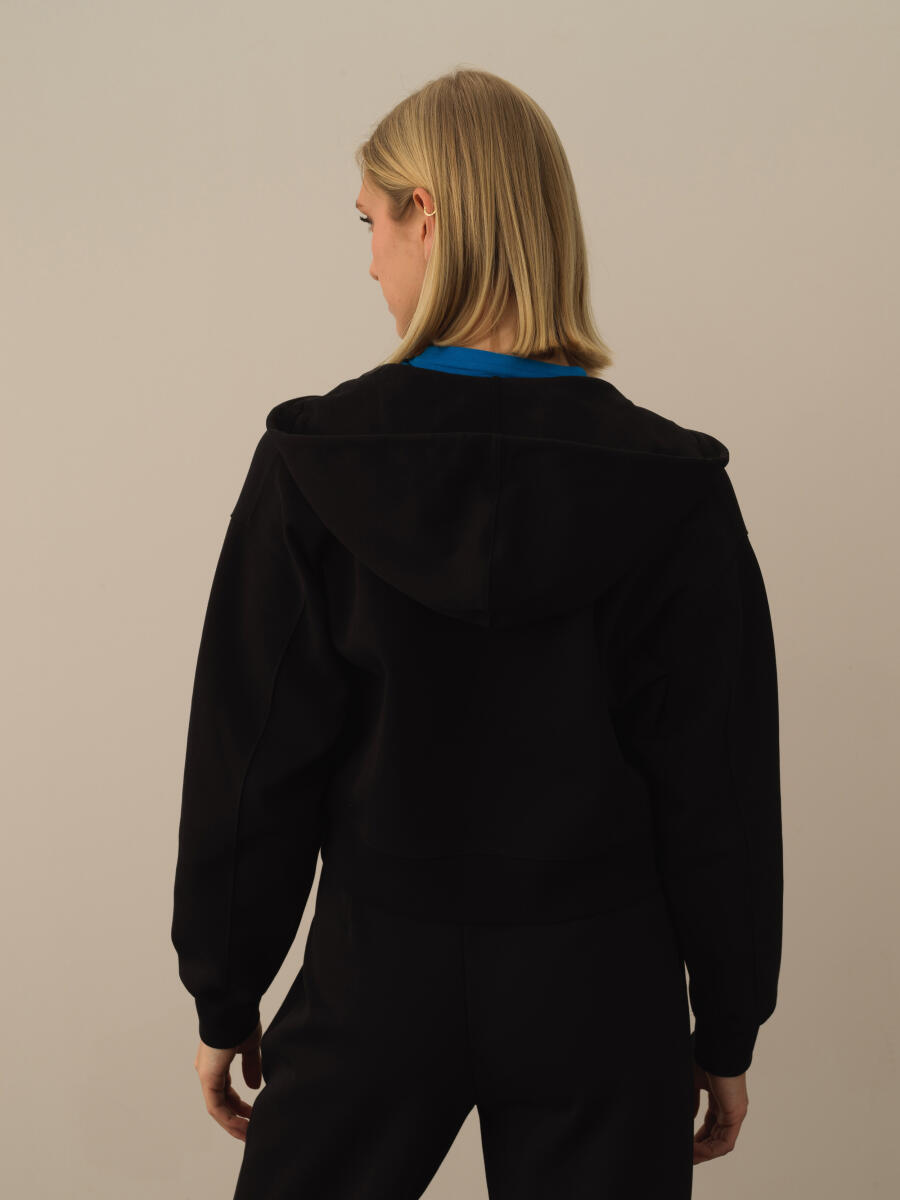 Siyah Regular Fit Kapüşonlu Pamuklu Sweat Mont - 3
