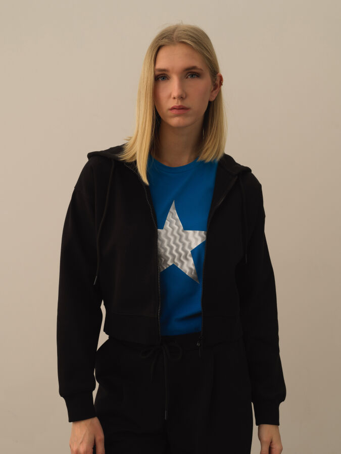 Siyah Regular Fit Kapüşonlu Pamuklu Sweat Mont - 1