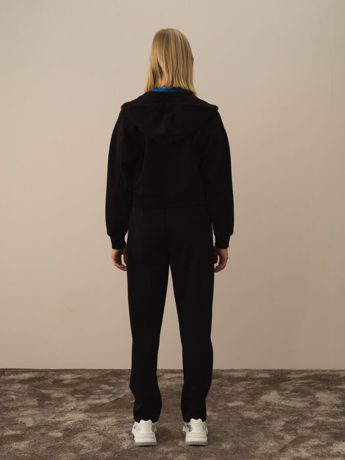 Siyah Regular Fit Kapüşonlu Pamuklu Sweat Mont - 4