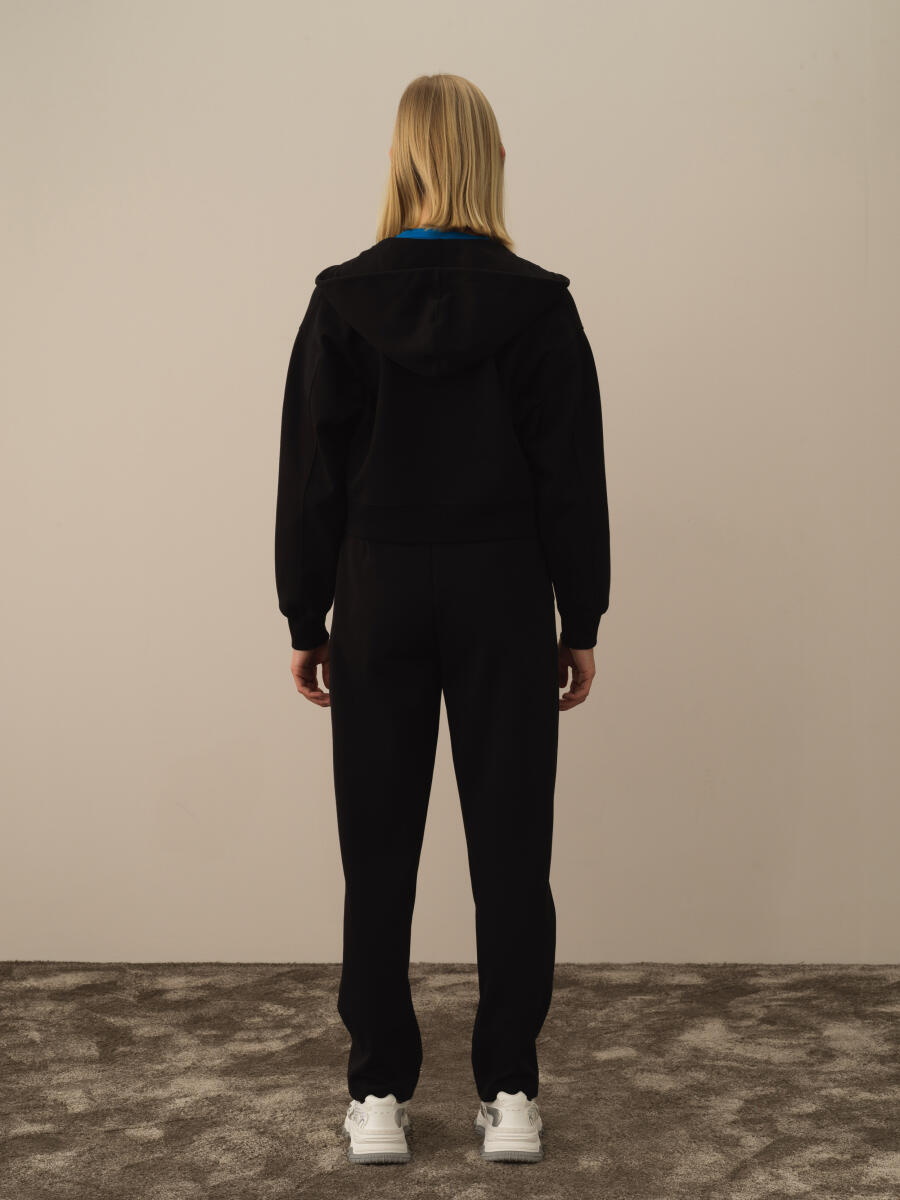 Siyah Regular Fit Kapüşonlu Pamuklu Sweat Mont - 4