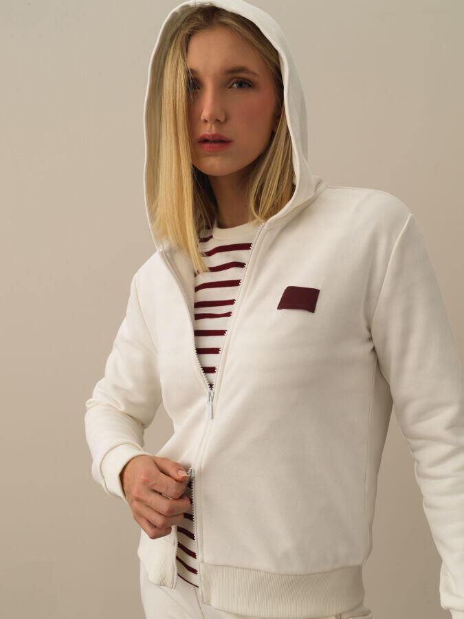Xint Toptan Ekru Pamuk Dokulu Oversize Sweatmont