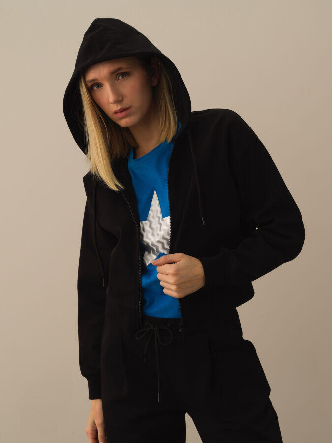 Xint Toptan Siyah Pamuk Dokulu Regular Fit Sweatmont