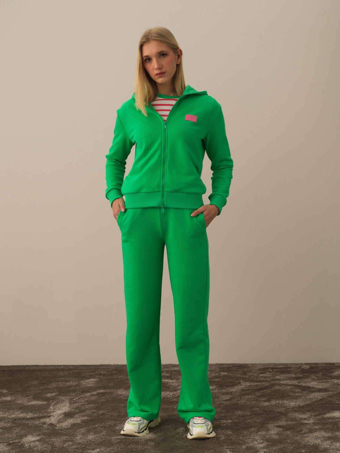 Yeşil Pamuk Dokulu Oversize Sweatmont