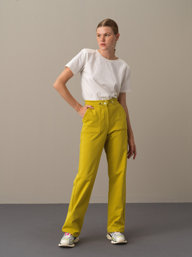 Sarı Pamuk Dokulu Oversize Sweat Pantolon - Xint