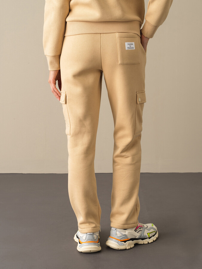 Bej Pamuk Dokulu Kargo Cep Sweat Pantolon - Xint