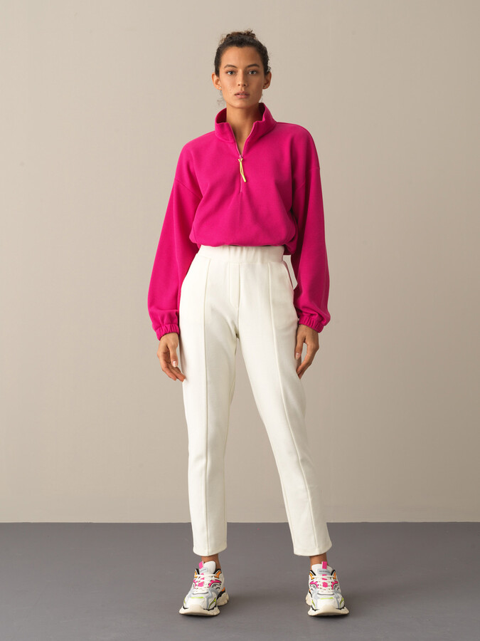 Ekru Pamuk Dokulu Regular Fit Sweat Pantolon - Xint