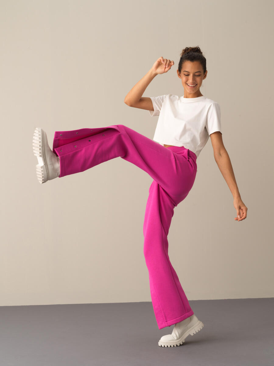 Fuşya Pamuk Dokulu Regular Fit Sweat Pantolon - 2